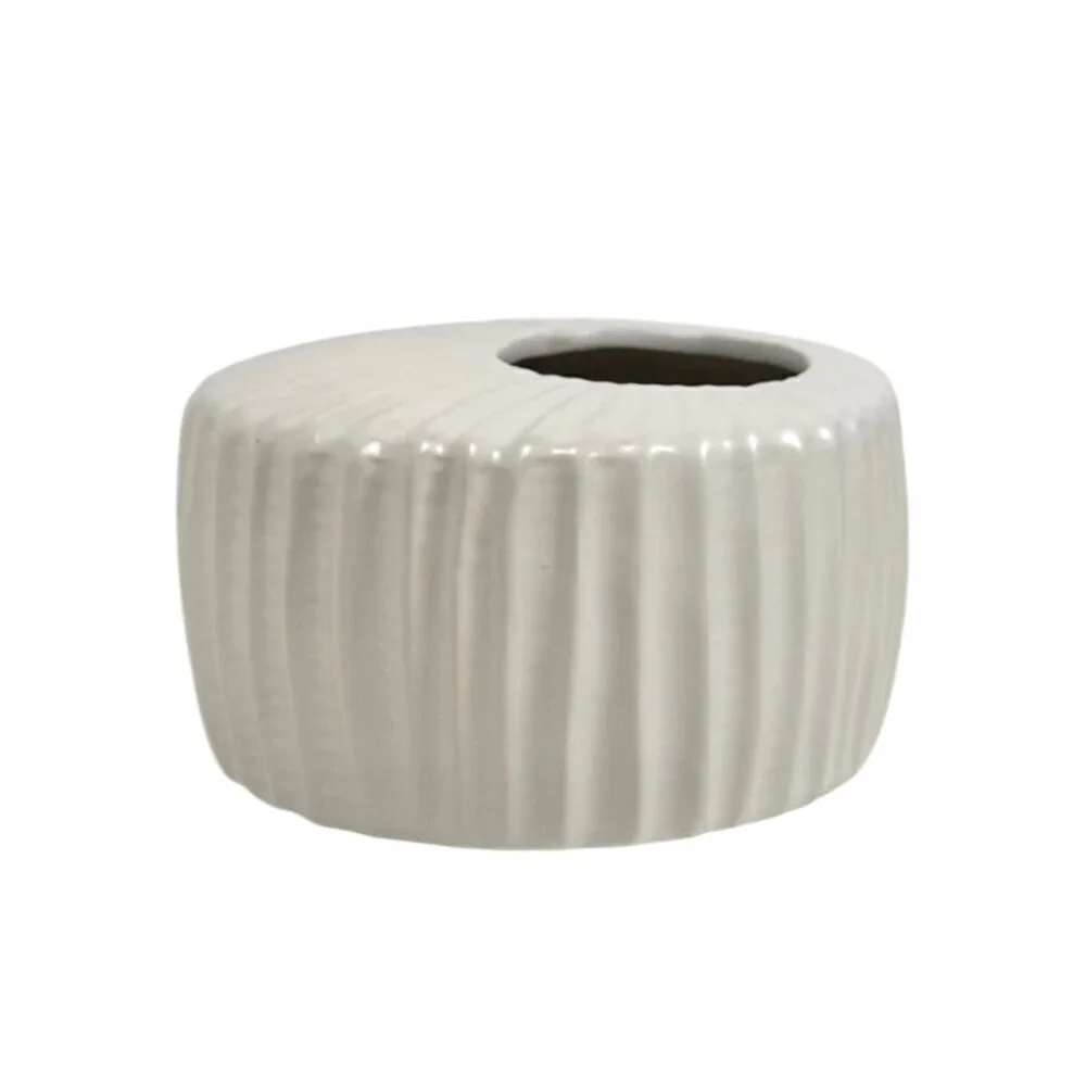 White Ceramic Cylindrical Vase Mid Century Small Minimalist Monochrome